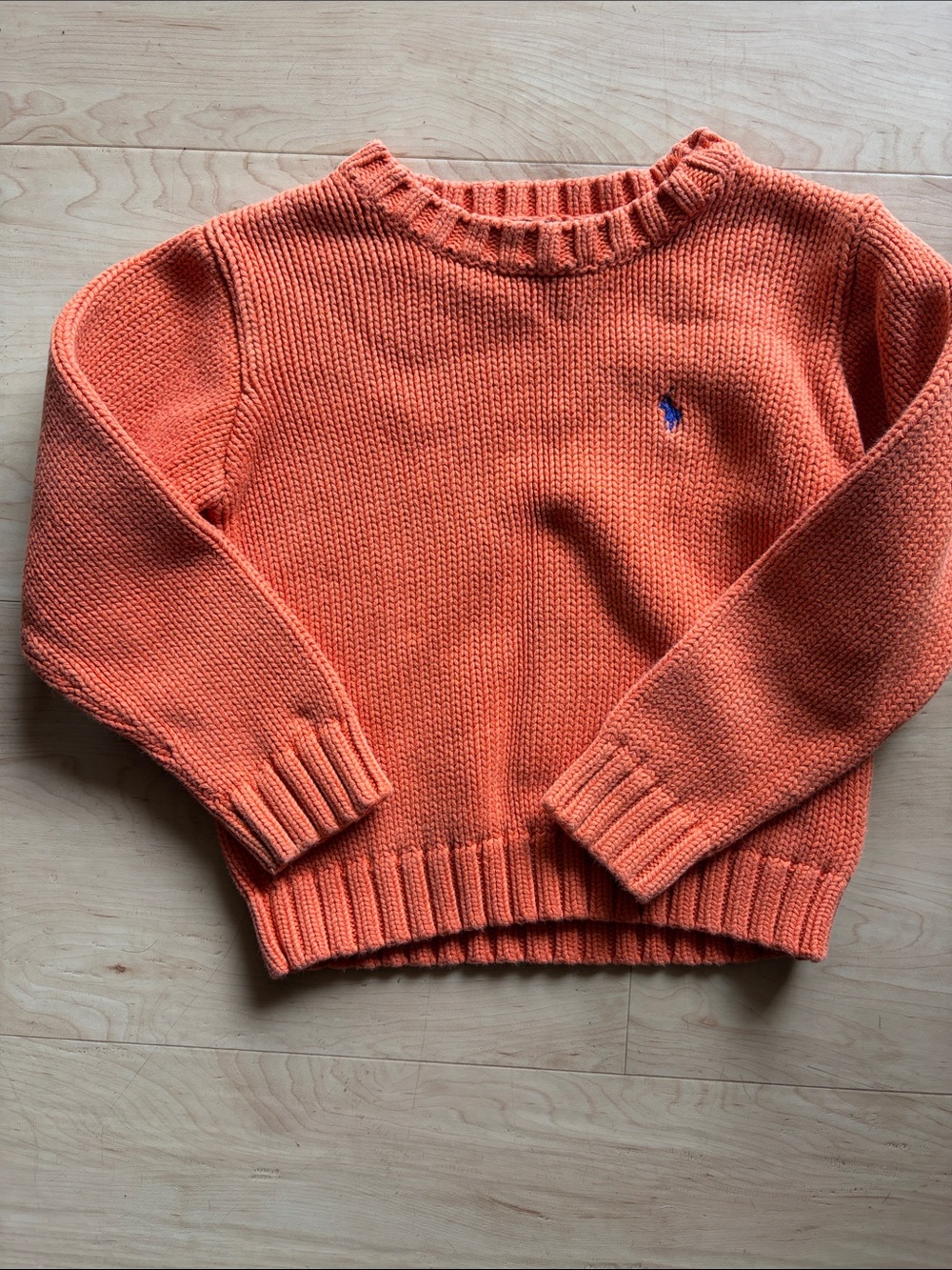 Boys Polo by Ralph Lauren Orange Crewneck Sweater with Blue Pony